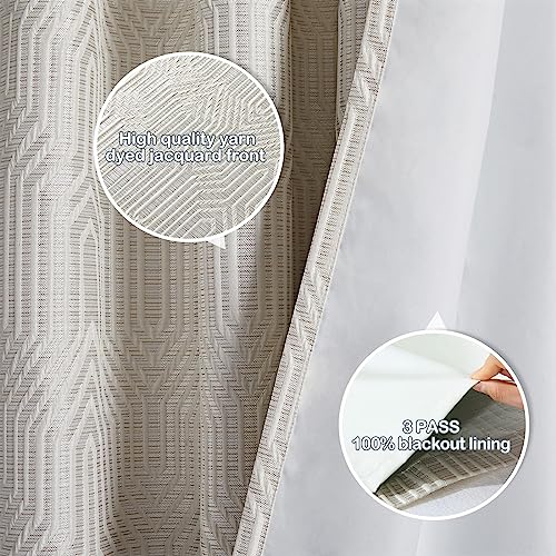 Beige & Silvery Geometric Blackout Curtains 52x96 Inches | Pack of 2 | Thermal Insulated Noise-Reducing Room Drapes for Bedroom & Living Room