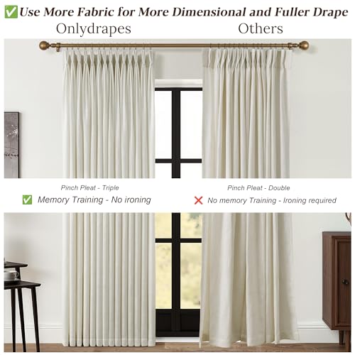 40W x 112L Linen Pleated Curtains Set - 2 Panels, Light Filtering, Semi Sheer, Tan, Includes Hooks & Rings - Variation of THIS listing