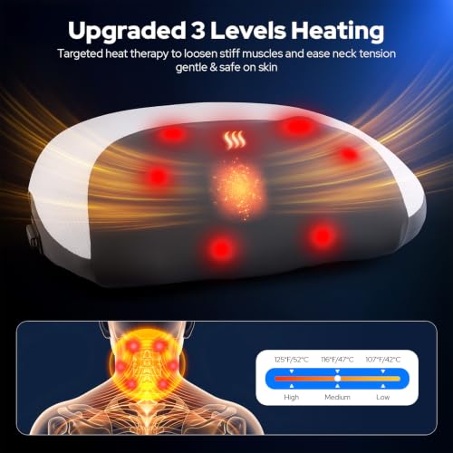 Relmalynne White 3-in-1 Cordless Neck Massager Pillow with Heat & Rolling Shiatsu