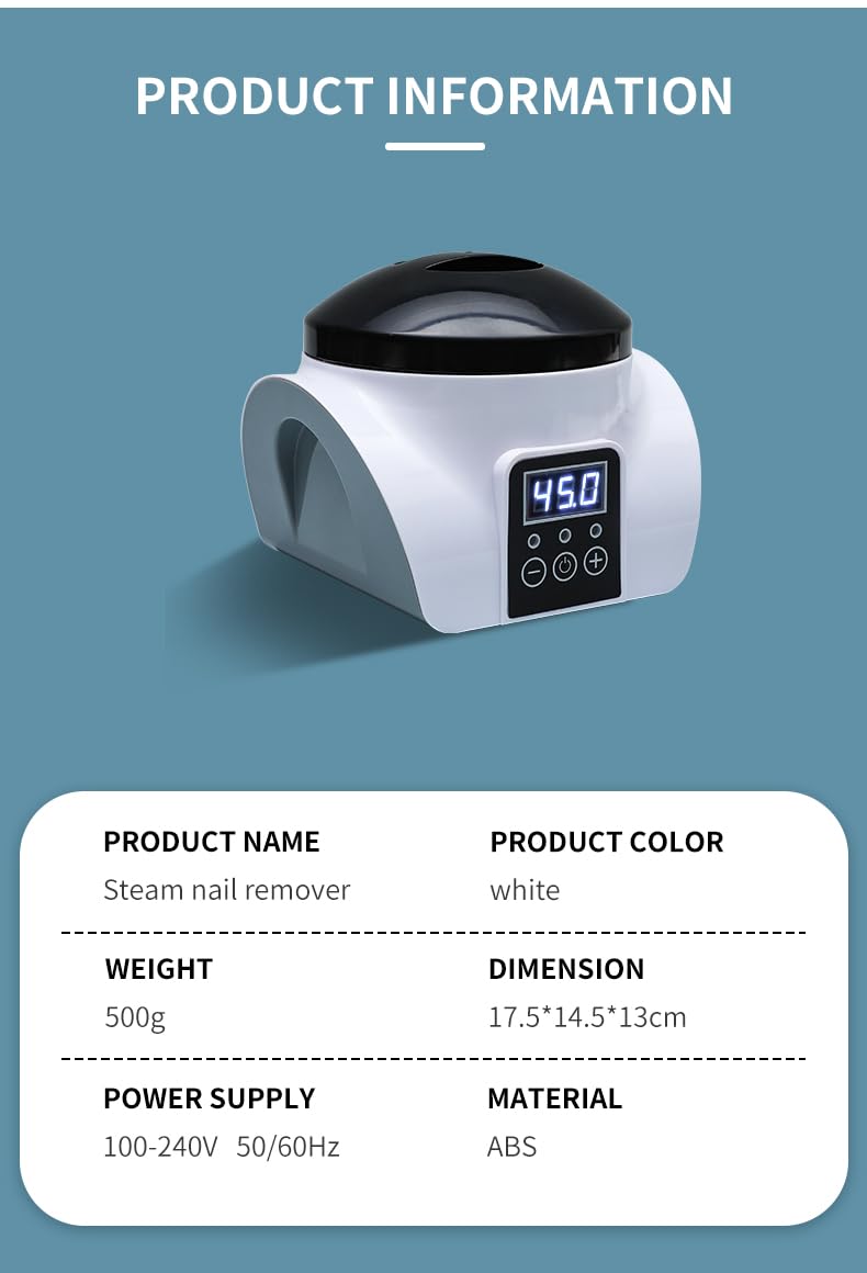 AngelaSunny Electric Nail Steam Remover Machine Nail Soaking Bowl with Manicure Tools – Adjustable Temp, Fast Gel/Dip/Acrylic Remover, LED Display & Acetone-Proof Bowl for Home Salon