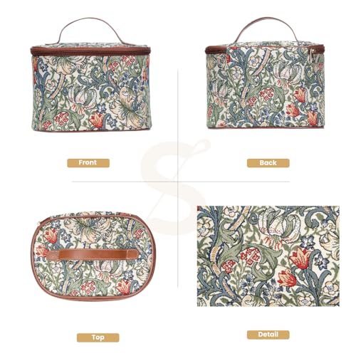 Signare Tapestry Toiletry Bag Makeup Organizer bag for Women with with William Morris Golden Lily Design (TOIL-GLILY)