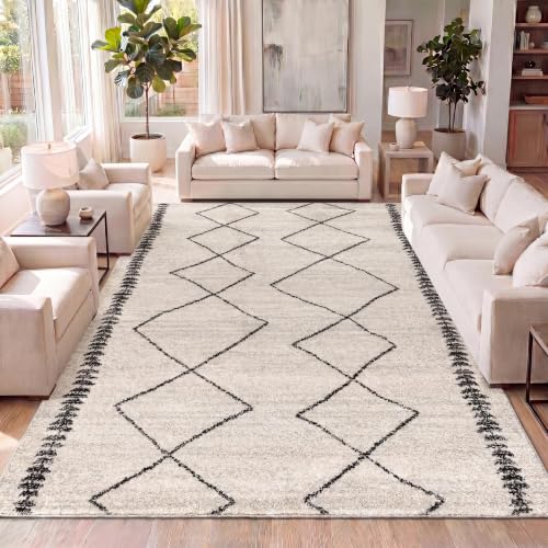 Moroccan Beni Ourain Area Rug - Cream & Black 7'9" x 10' Indoor Modern Carpet