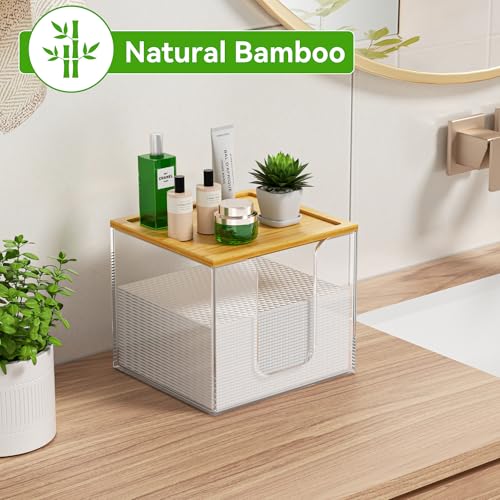 VITVITI Disposable Face Towel Holder Acrylic Box with Bamboo Lid - Clear 1