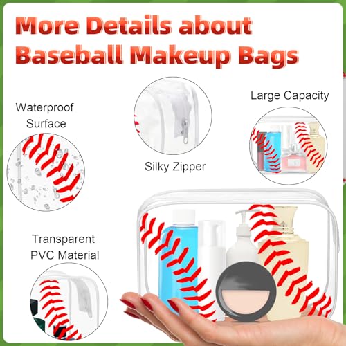 24 Pcs Clear Baseball Makeup Bags - Sporty Waterproof Travel Organizer Set