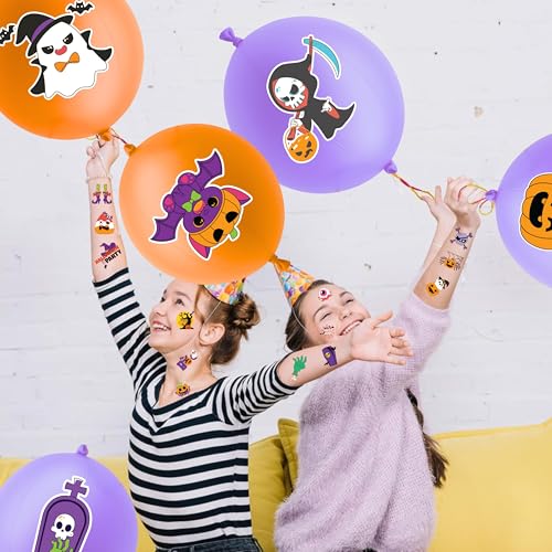 72 PCS Halloween Party Favors ? 48 Pre-Cut Temporary Tattoos & 24 Halloween Punch Balloons Trick or Treat Themed Birthday Party Decorations Supplies Favors Gifts, Goodie Bag Fillers, Classroom Rewards