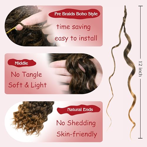 9 Packs Ocean Wave Crochet Hair 14in - Protein Fiber, Pre-Looped Boho Style
