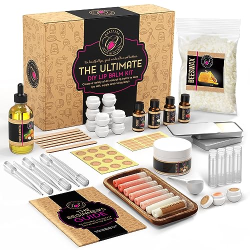 CraftZee ?????????????? Lip Balm Making Kit. DIY Lip Gloss Pack, Natural Beeswax, Shea Butter, Sweet Almond Oil, Essential Oils, Tools, Instruction Manual, Adult Craft Kit