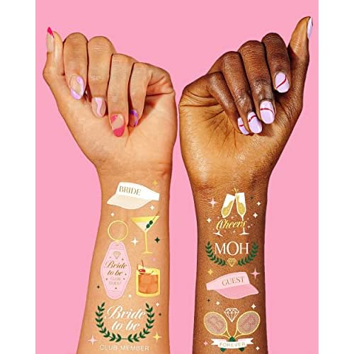xo, Fetti Bachelorette Party Club Bride Temporary Tattoos - 48 Foil Styles | Bach Party Decoration, Bridesmaid Favor, Bride to Be Gift + Country Clubs & Cocktails, Vacation