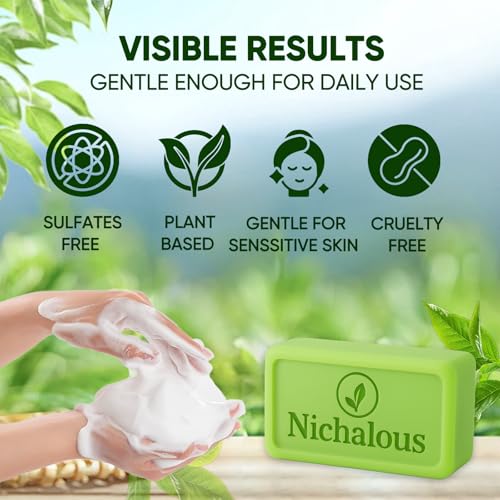 Tea Tree Soap, 3PCS Tea Tree Oil Relief Soap Bar - with Tea Tree Oil & Coconut Oil & Witch Hazel, Deep Pore Cleansing, Natural Handmade Foot & Body Soaps for Men & Women (3)