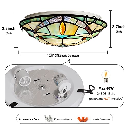 ARTZONE Tiffany Ceiling Light - 12 Inch Stained Glass Flush Mount for Bedroom & Living Room