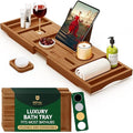 ROYAL CRAFT WOOD Premium Foldable Bathtub Tray - Wood Bath Tray for Tub, Bamboo Shelf, Expandable Bath Table Trays, Bathtub & Bathroom Accessories for New Home Gifts for Mom