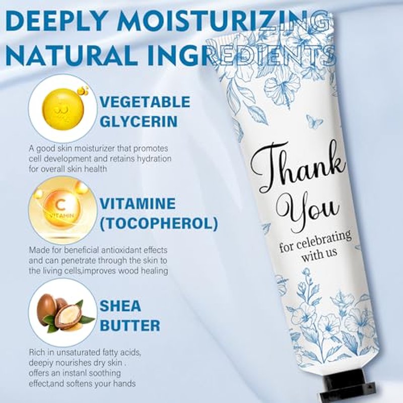 50 Sets Blue Flower Baby Shower Hand Cream Set, Hand Cream Favors for Guests Bridal Wedding Baby Shower Gift Bulk Travel Size Gifts with Thank You Card & Organza Bags(blue flower)