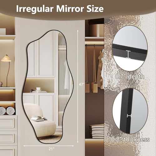 Irregular Cloud Wall Mirror 47x21 Inch Black Vanity Mirror - Asymmetric Design