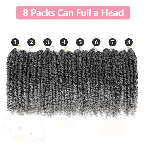 Fulcrum Passion Twist Crochet Hair 8 Inch - Tgray# - 8 Packs Prelooped for Black Women