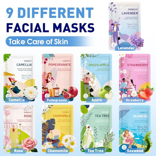 9 Pack Hydrating Face Masks Skincare, Bulk Sheet Face Mask for Dry Skin, Collagen Facial Masks Spa Gifts for Women Skin Care, Valentines Day Gifts, Mothers Day Gifts for Mom, Teacher and Nurse Gifts