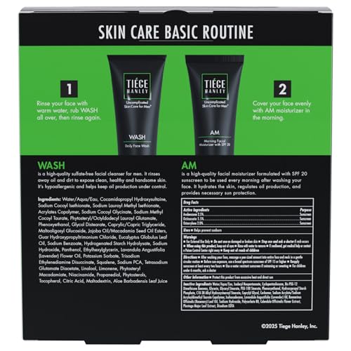 Tiege Hanley Basic Skin Care Set for Men, Hydrating Face Wash & Daily Face Moisturizer With SPF 20 Sunscreen, Basic Facial Kit for Men, Gentle on Sensitive Skin, Men¡¯s Skincare, 2 Piece Kit