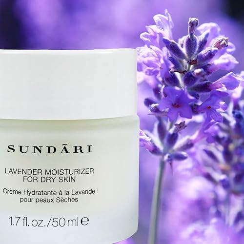 SUNDARI Lavender Moisturizer, 1.7 Fl Oz, Hydrating Cream with Essential Oils & Botanical Extracts, Soothes and Nourishes, Lifts & Firms, For Dry Skin