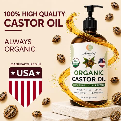 16 oz USDA Organic Cold Pressed Castor Oil - Unrefined Moisturizing Hair & Skin Oil