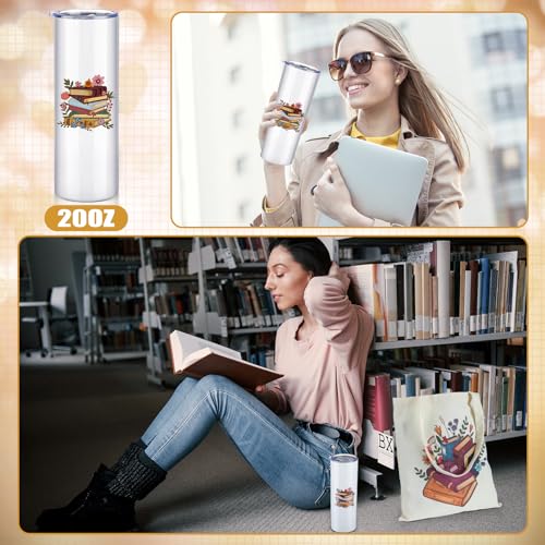 Qinyoung 6 Pcs Book Lover Gifts for Women Readers Canvas Bag Back to School Reusable Canvas Bag Tumbler Bookmark for Women Reading Librarian Bookworm Kitchen Library Club Bookish Gifts