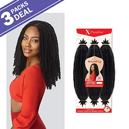 Black Outre Synthetic Braid 16-Inch Afro Twist Hair 3-Pack - Twisted Up Style