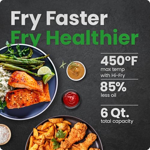 6 Quart Stainless Steel Air Fryer with 5-in-1 Functions and TurboFry 450°F