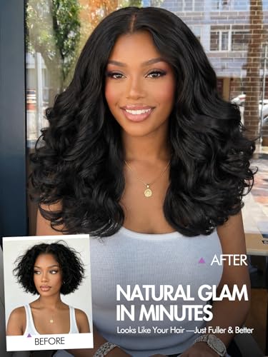 WIGER Black Yaki Curly V Part Synthetic Wig Layered U Part Half Hair Extension