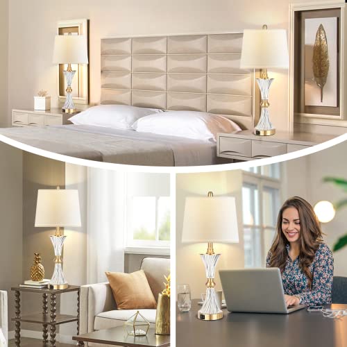 Hamucd Gold Glass Touch Table Lamps Set of 2 with USB Ports, Dimmable Nightstand Lights