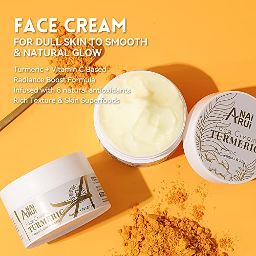 ANAI RUI Facial Moisturizer, Turmeric Face Cream with Vitamin C for Hydrating, Firming, Tightening Skin, Turmeric Vitamin C Cream for Dark Spots, Dry Skin, 1.76 OZ