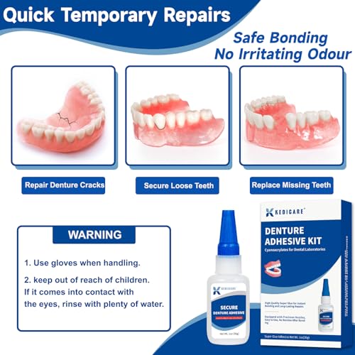 Kedicare Denture Repair Glue Kit - Instant Bonding for Cracks & Loose Teeth