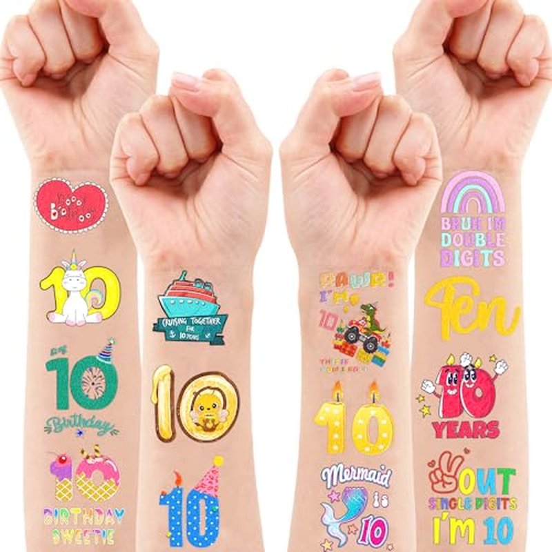 100 PCS Funny 10Th Decoration Birthday Party Decorations Favors Supplies Themed Decor Peace Out Single Digits Tenth Double Digits Temporary Tattoos Stickers Girls Boys Classroom School Prizes Reward