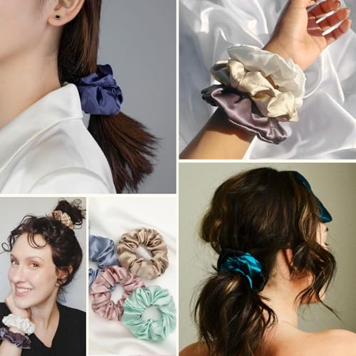 LILYSILK Mulberry Silk Scrunchies 5-Pack Random Color Hair Ties for Frizz & Breakage Prevention