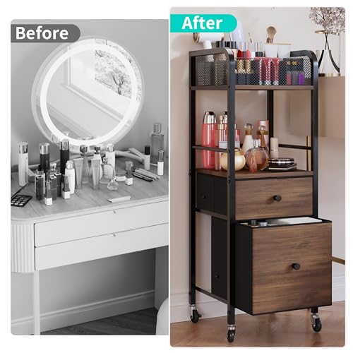 HapiRm Rolling Makeup Cart Organizer with 2 Fabric Drawers - Black