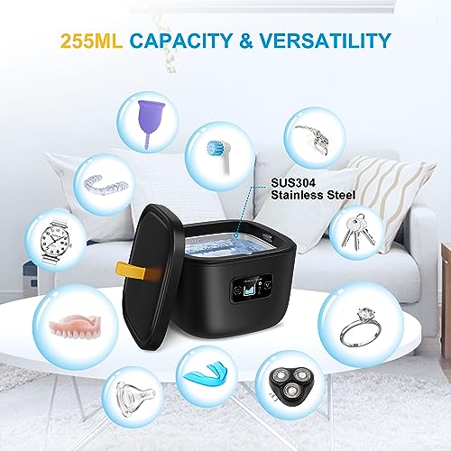 Ultrasonic Retainer Cleaner Machine 43kHz with 255ML Tank for Dentures Jewelry