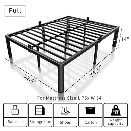 14 Inch Full Bed Frame with Rounded Corners & Heavy Duty Support