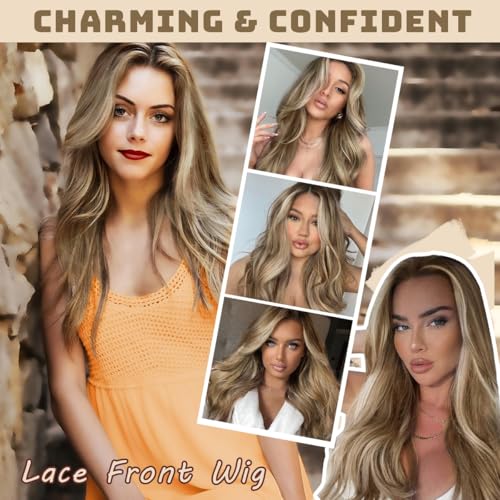 Ash Brown Lace Front Wigs 13x4 Pre-Plucked 22 Inch Synthetic Hair for Women