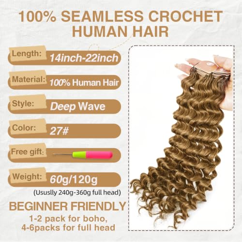 Pre Separated Deep Wave Crochet Hair Extensions 18 Inch - Honey Blonde 27# - 60g