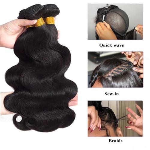 3 Bundles Human Hair Extensions - Body Wave 16 18 20 Inch Natural Black