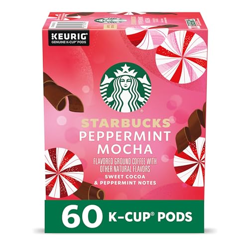Starbucks Peppermint Mocha K-Cup Pods – 60 Pods (6 Boxes, 10 Count Pack) Naturally Flavored