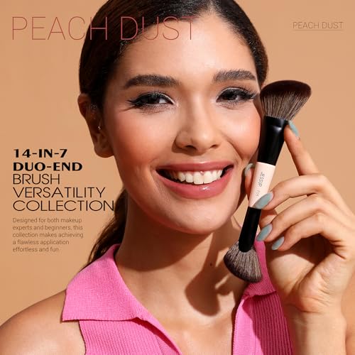 Jessup Peach Dust 7-Piece Double Sided Makeup Brush Set - Cruelty-Free, Travel-Friendly