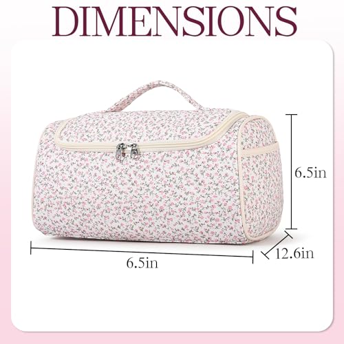 Pink Floral Quilted Hair Tool Bag for Travel & Storage - Large Organizer with Compartments & Hanging Hook