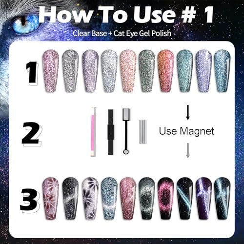 Magnetic Cat Eye Gel Nail Polish Set - 20 Colors with 4 Magnets, Variation 08