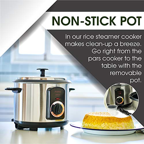 Pars Automatic Persian Rice Cooker 10 Cup with Tahdig Crust - Non-Stick, Timer