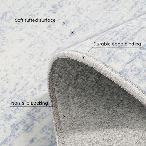 Blue Washable Area Rug 8x10 ft Non-Slip TPE Backing for Living Room