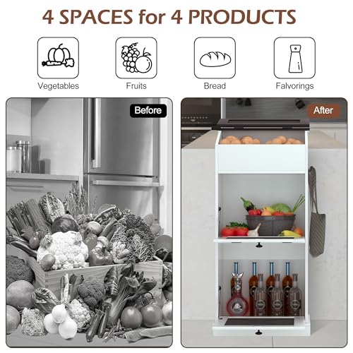 Wooden Potato and Onion Storage Bin with Lid - White, Large Capacity & Ventilated Kitchen Organizer