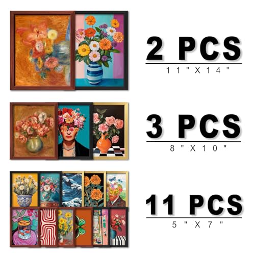 12x15 Framed Eclectic Wall Art Set - Maroon, 16 Pieces Mid-Century Modern Gallery Wall Decor