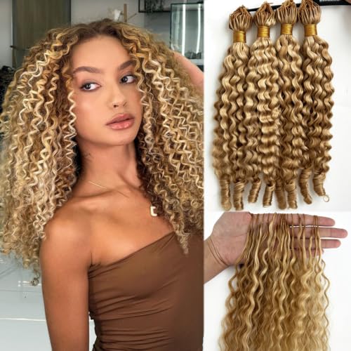 Pre-Separated Burmese Curly Crochet Hair Extensions - 22 Inch Light Blonde Highlights, Variation #27P613