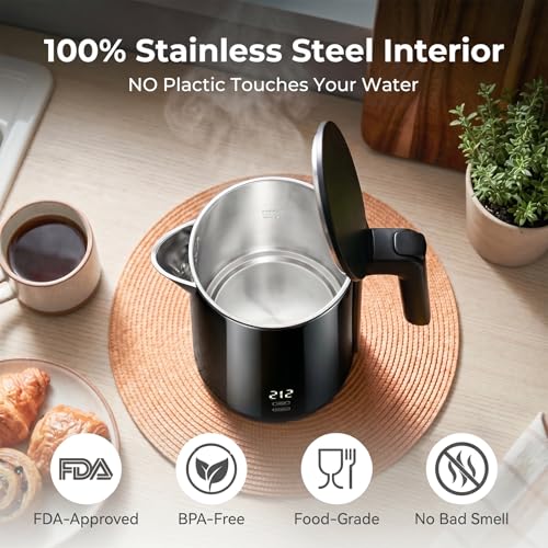 YPJKR Electric Kettle 1.0L, 1200W, 7 Temp Settings, Black – Keep Warm 4H