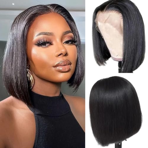 Black Human Hair Short Bob Wig 8 Inch 13x4 Lace Front Pre Plucked Natural Hairline