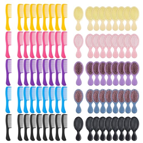 HQSLsund 5.5 Inch Bulk Hair Comb & Brush Set - 100 Pack, Multi-Color, Individually Wrapped