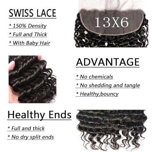 Deep Wave HD Transparent Lace Closure 13x6 16 Inch Natural Black Virgin Human Hair